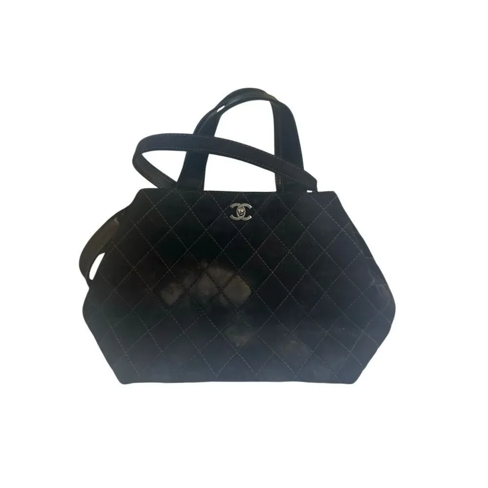 CHANEL dark chocolate Quilted Suede Tote with CC Logo